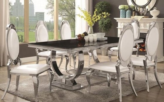 Серебряный роскошный обеденный стол 6 Seater комфорта 150X90X75 закалил стеклянную верхнюю часть