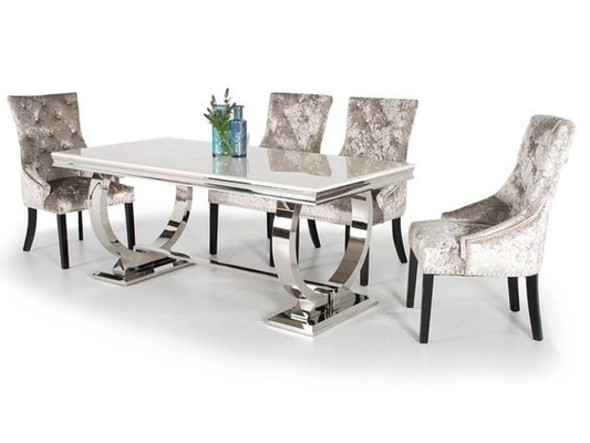 Серебряный роскошный обеденный стол 6 Seater комфорта 150X90X75 закалил стеклянную верхнюю часть