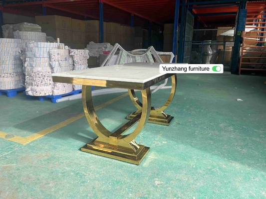 Серебряный обеденный стол ноги нержавеющей стали золота установил 6 Seater с мраморной верхней частью