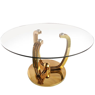 Хорошая цена Европейский стиль из нержавеющей стали 8-местный круглый закаленный стеклянный обеденный стол для ресторана для дизайна столовой онлайн