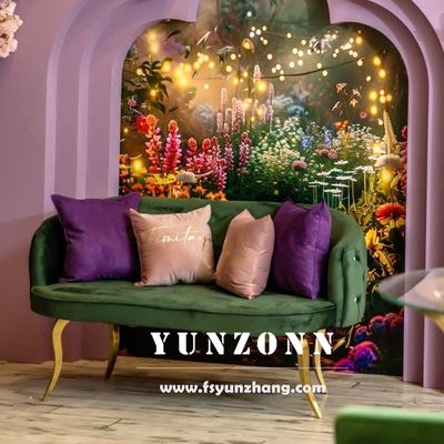 Современный диван-двухместный из нержавеющей стали с бархатной тканью для отелей и свадебных мероприятий