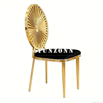 Хорошая цена Золотой свадебный стул Складируемый столовый стул для гостиницы Свадебный банкет Свадебная мебель Нержавеющая стальная рама стул онлайн