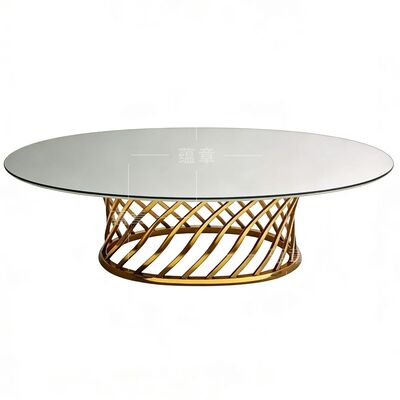 Хорошая цена Качественный зеркальный стеклянный верх с нержавеющей сталью Овальный стол для свадьбы Ужин Банкетная вечеринка онлайн