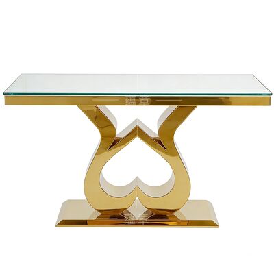 Хорошая цена Дешевые современные гостиничные мероприятия вечеринки мебель невеста невеста жених золото нержавеющая сталь закаленное стекло верхний прямоугольник свадебная вилла онлайн