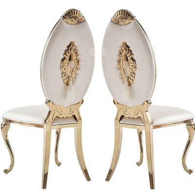 Хорошая цена Прямые продажи мебельной фабрики стульев с высокой спинкой из нержавеющей стали с золотым покрытием в классическом стиле, подходящих для свадеб и банкетов онлайн