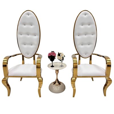 Хорошая цена Роскошный стиль, горячая распродажа, стул из нержавеющей стали с высокой спинкой и подлокотниками, королевский стул для свадебного использования онлайн