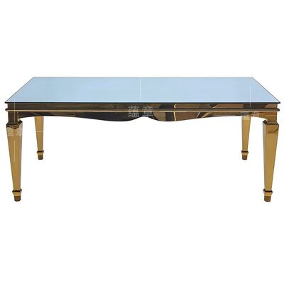 Хорошая цена Современный золото нержавеющей стали прямоугольник Миа банкетный обеденный стол с закаленным стеклянным верхом прочный для гостиничных мероприятий онлайн