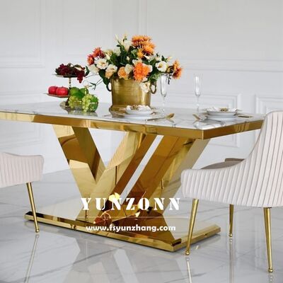 Хорошая цена Luxury Gold Dining Table with White Marble Top OEM мебель для гостиниц Ресторан для банкетов Гостиная Использование металлического материала онлайн