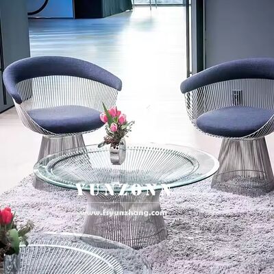 Хорошая цена Роскошный журнальный столик в стиле мид-сенчури модерн с круглым стеклянным верхом из закаленного стекла и металлической проволочной основой онлайн