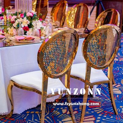 Хорошая цена Luxury Modern Stackable Diamond Chairs Event Party Round Back Chair Нержавеющая сталь Золотое свадебное кресло для аренды онлайн