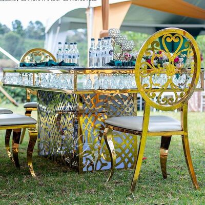 Хорошая цена Роскошный отель, обеденный стол из нержавеющей стали и хрусталя, золотое стекло, для свадеб и мероприятий, банкетов, ресторанов и вечеринок онлайн