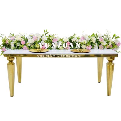 Хорошая цена Современный прямоугольный обеденный стол Venus Gold с прозрачной стеклянной столешницей и рамой из нержавеющей стали для мероприятий и банкетов онлайн