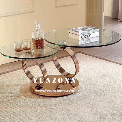 Хорошая цена Современный многофункциональный журнальный столик с двойной столешницей из закаленного стекла, вращающийся круглый дизайн, гостиная, столовая, дом, кухня, спальня онлайн