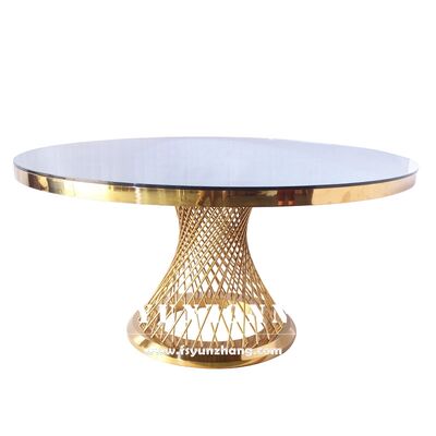 Хорошая цена Роскошное мебельное мероприятие Вечеринка Золотой стол из нержавеющей стали со стеклянной сеткой Круглый банкетный зал для свадьбы онлайн