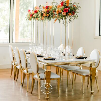 Хорошая цена Современное золото из нержавеющей стали зеркальное стекло верхний обеденный стол для отелей Свадьбы вечеринки Наружные мероприятия для банкетов онлайн