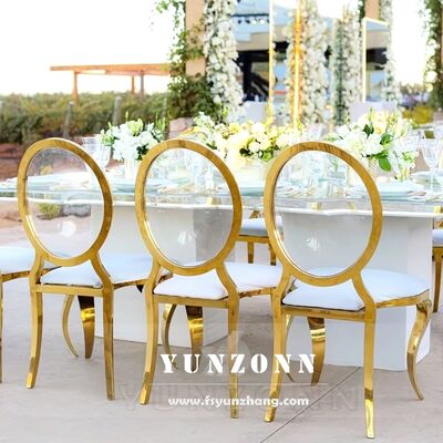 Хорошая цена Современный роскошный золотой акриловый прозрачный круглый спинной O-образный кожаный стул для столовой для отелей онлайн