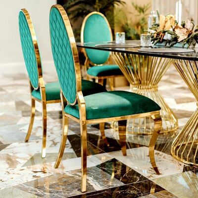 Хорошая цена Прочный свадебный стул из нержавеющей стали, модный золотой, штабелируемый, для уличного спортзала, квартиры, виллы, овальная спинка, ресторан, банкет, аренда онлайн