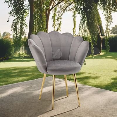 Хорошая цена Скандинавский дизайнер Серый бархатный столовый стул Шкалевая форма Золотая нога Индивидуальный кресло Гостиная Гостиница Спортзал Металл онлайн