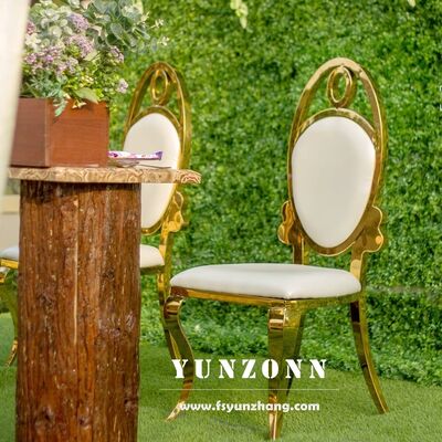 Хорошая цена Современный золотой овальный задний свадебный обеденный стул оптом из нержавеющей стали для банкетов и отелей онлайн